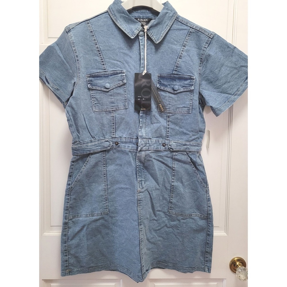 Kroix Women's Blue‎ Jean Denim Short Sleeve Dress - Blue Med Wash - Size 1X